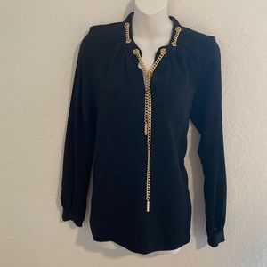 Michael Kors black blouse w gold chain